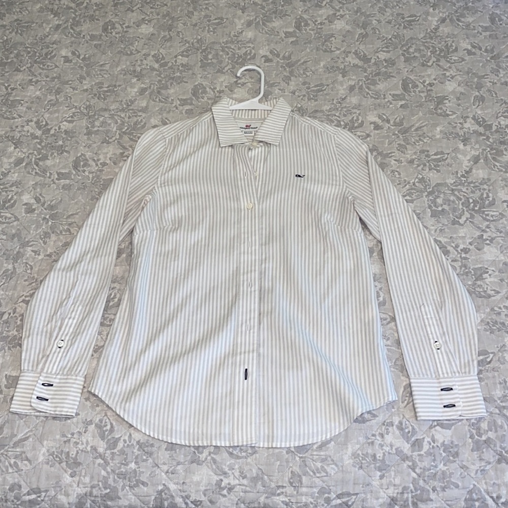 NWOT Vineyard Vines Gray and White Vertical Striped Button Down Women’s Size 0